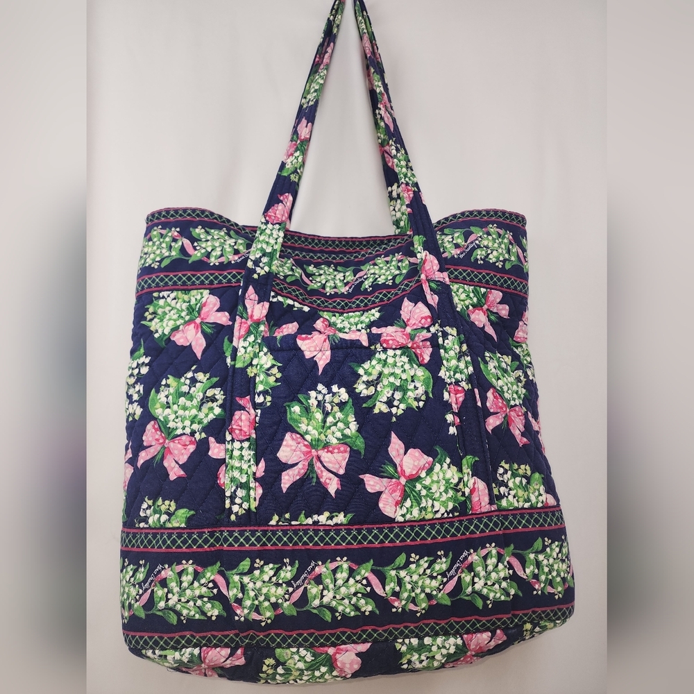 1999 Vintage Retired Vera Bradley Return to Happiness Navy Pink Bows Large Tote - Picture 4 of 16